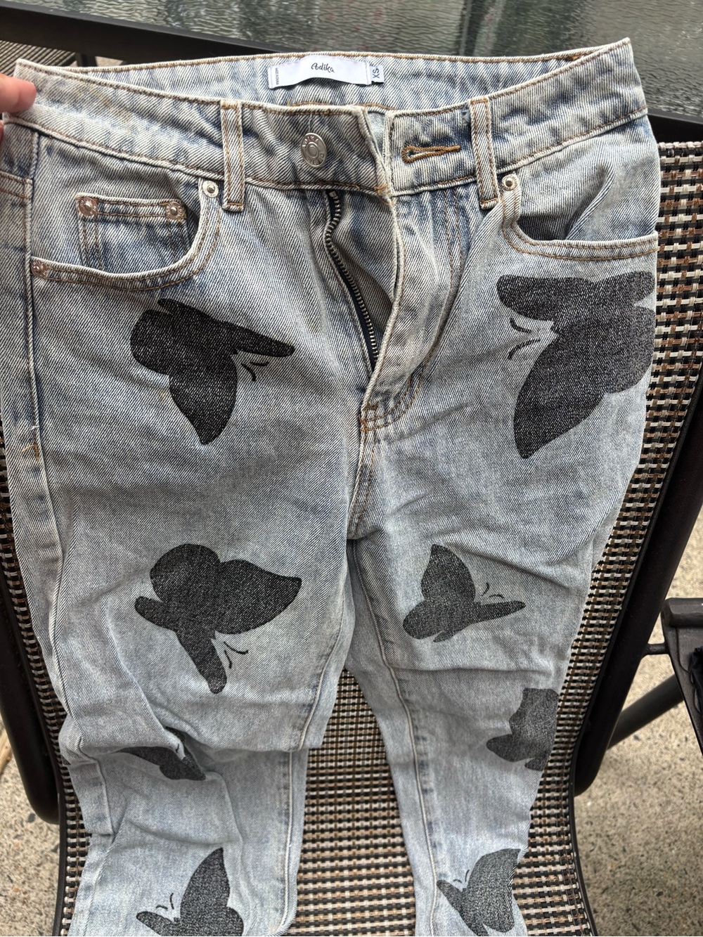 Adika Light Blue Denim Jeans with Black Butterfly Print
